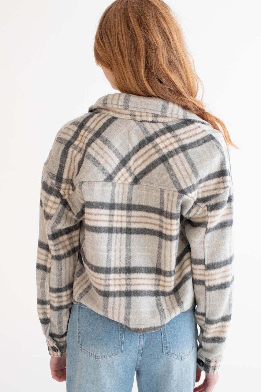 Grey Plaid Cropped Jacket Product Image