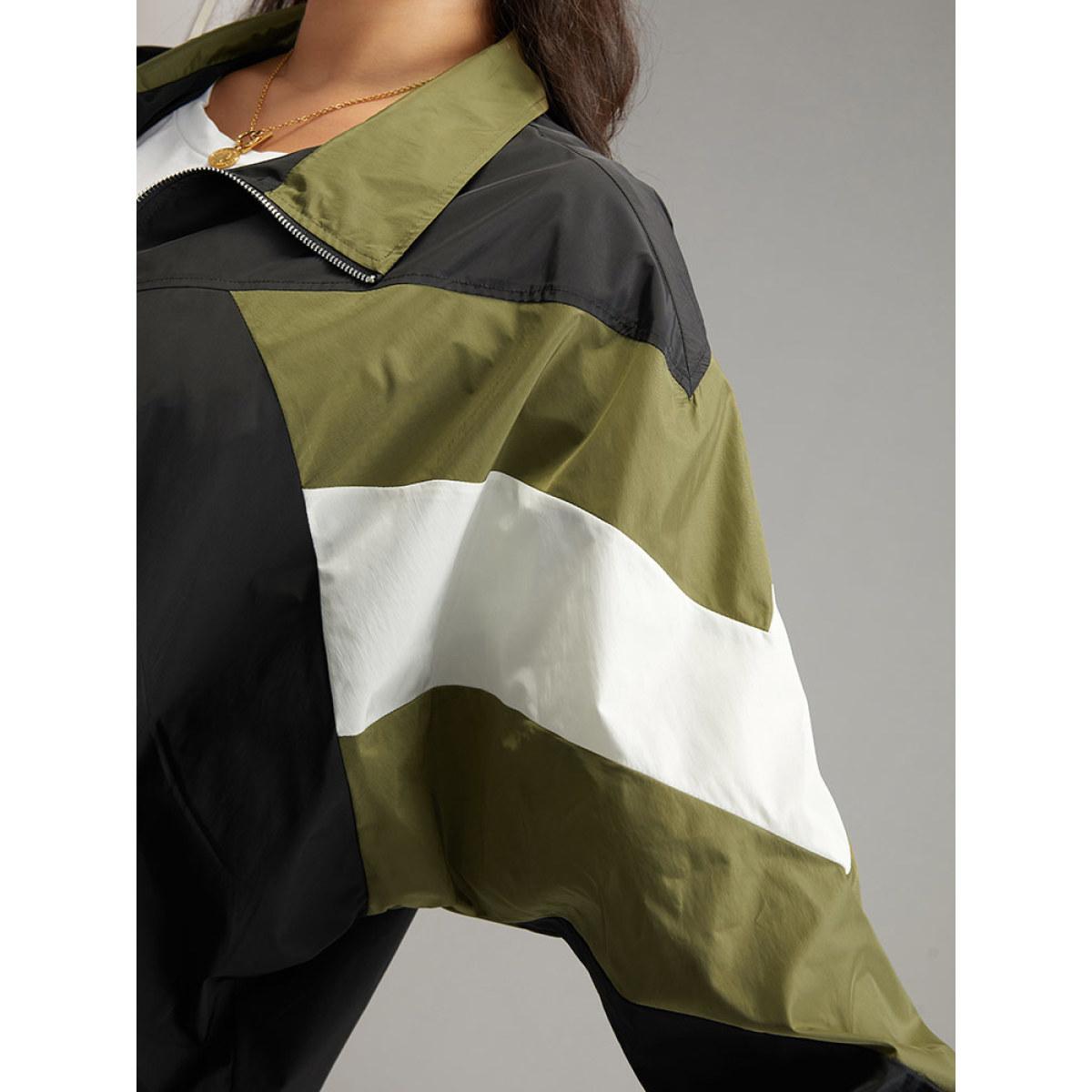 Plus Size Colorblock Patchwork Pocket Zipper Windbreaker Women Multicolor Contrast Pocket Everyday Jackets BloomChic 22-24/3X Product Image