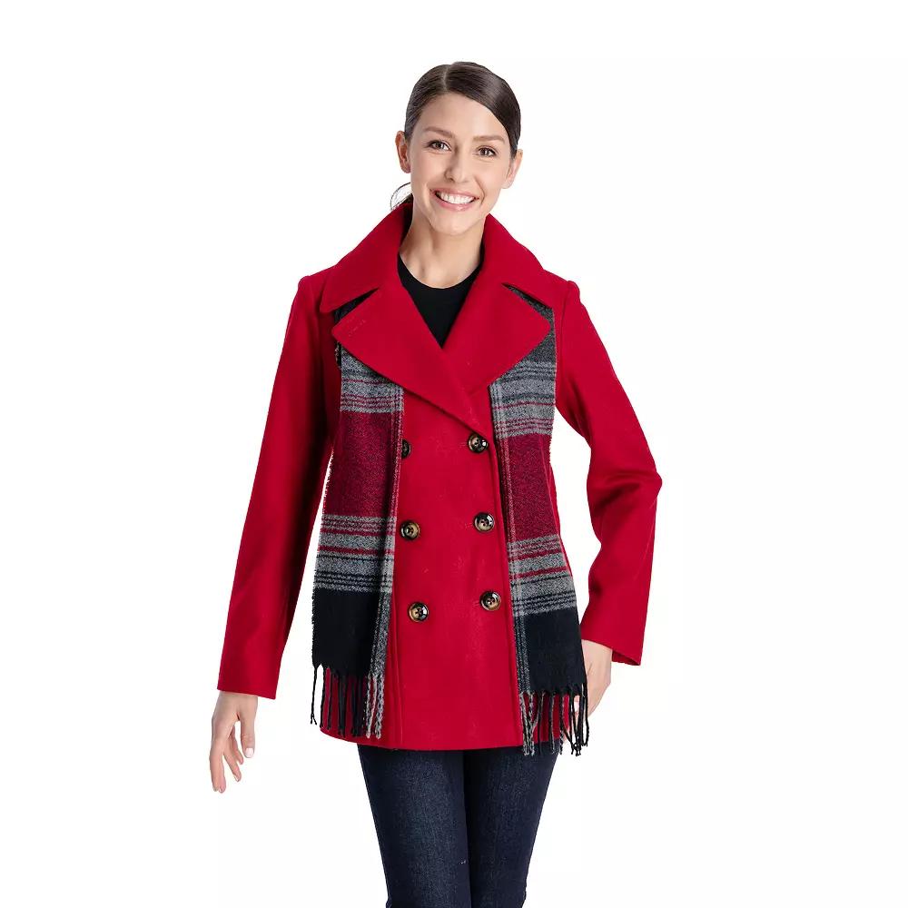 Women's TOWER by London Fog Scarf & Wool-Blend Peacoat,  Product Image