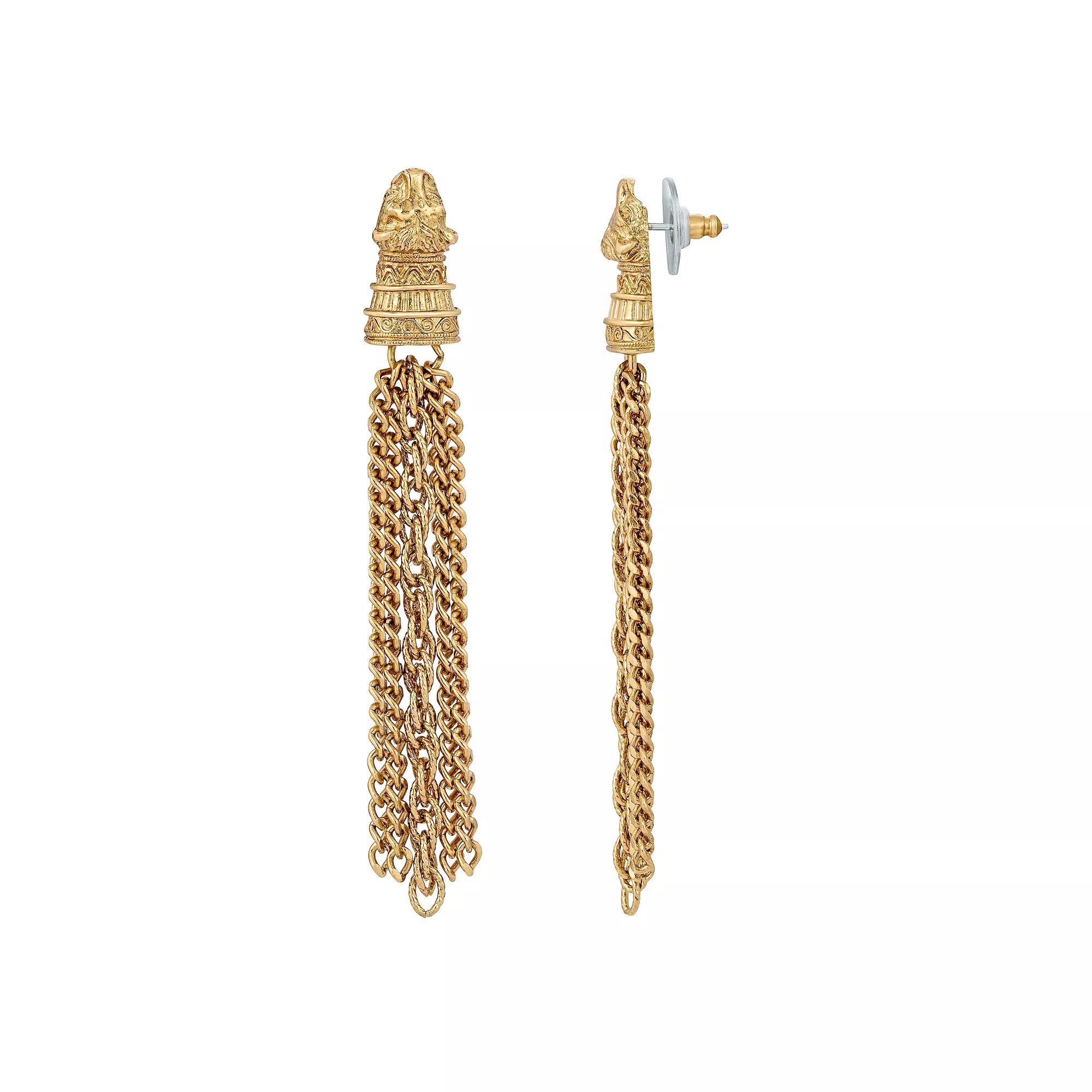 1928 Gold Tone Chain Tassel Drop Earrings, Womens Product Image
