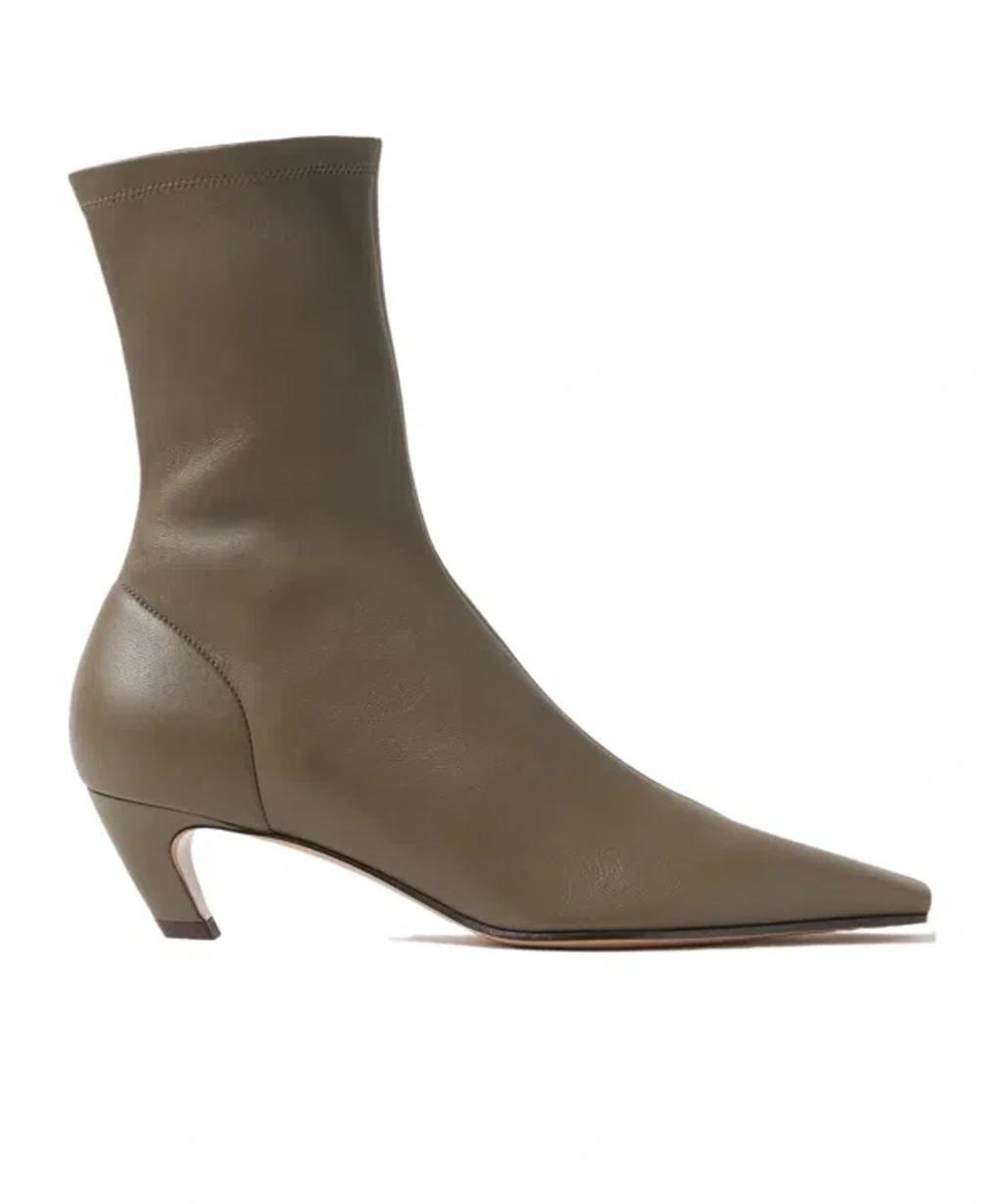 KHAITE Arizona Leather Ankle Boots In Brown Product Image