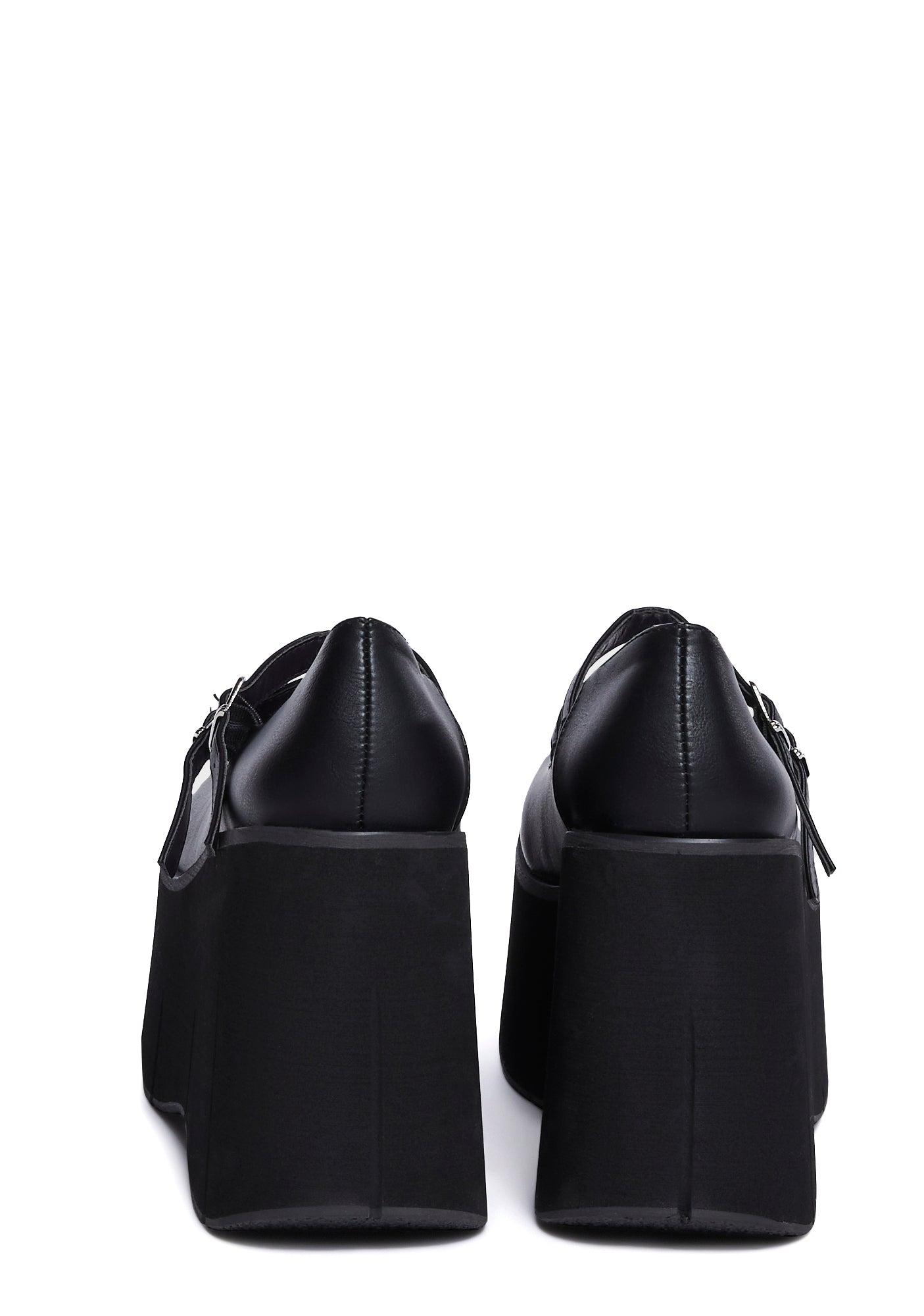 Demonia Platform Wedge Mary Janes - Black Product Image
