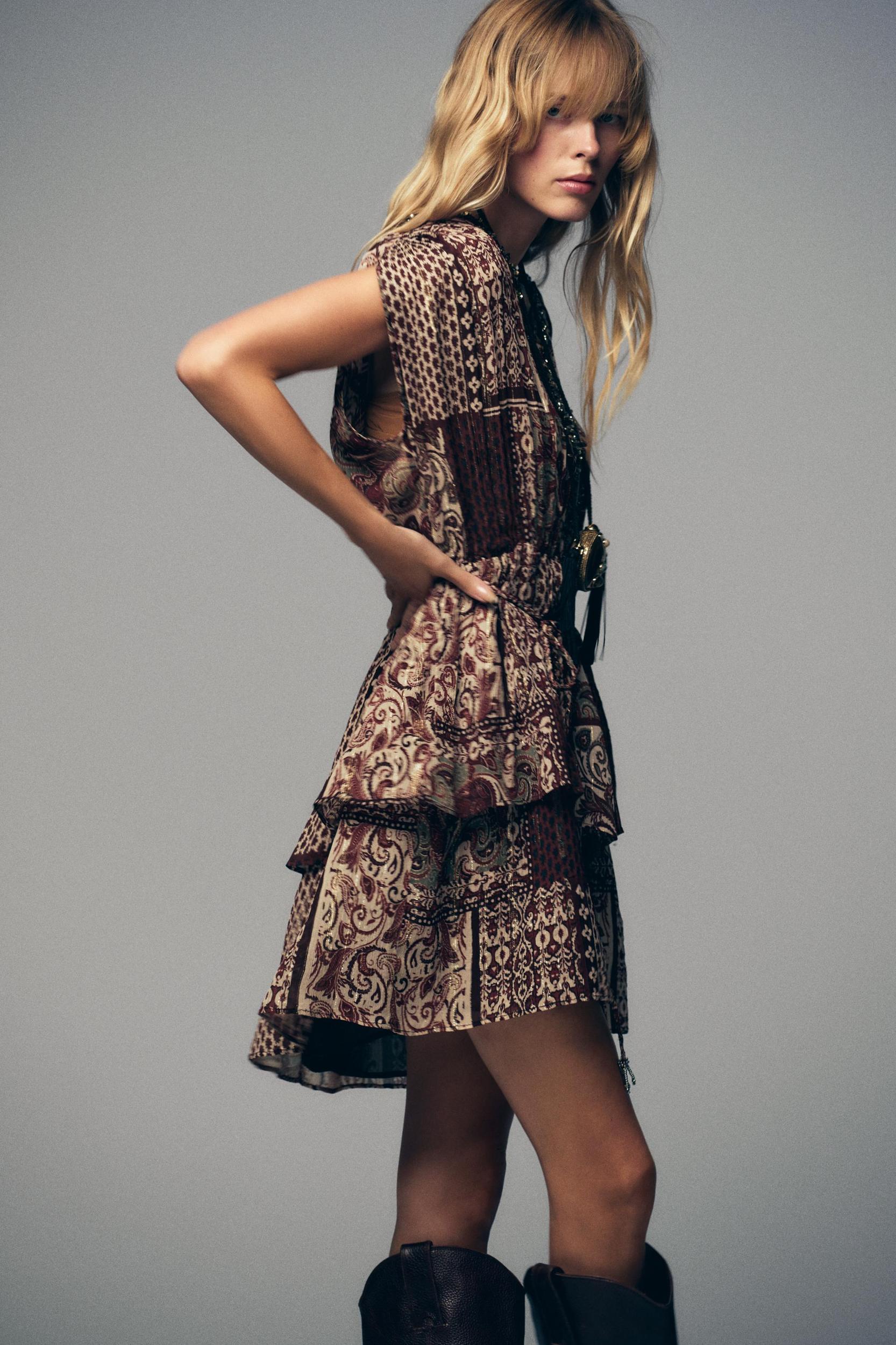 BEADED PRINTED METALLIC THREAD DRESS Product Image