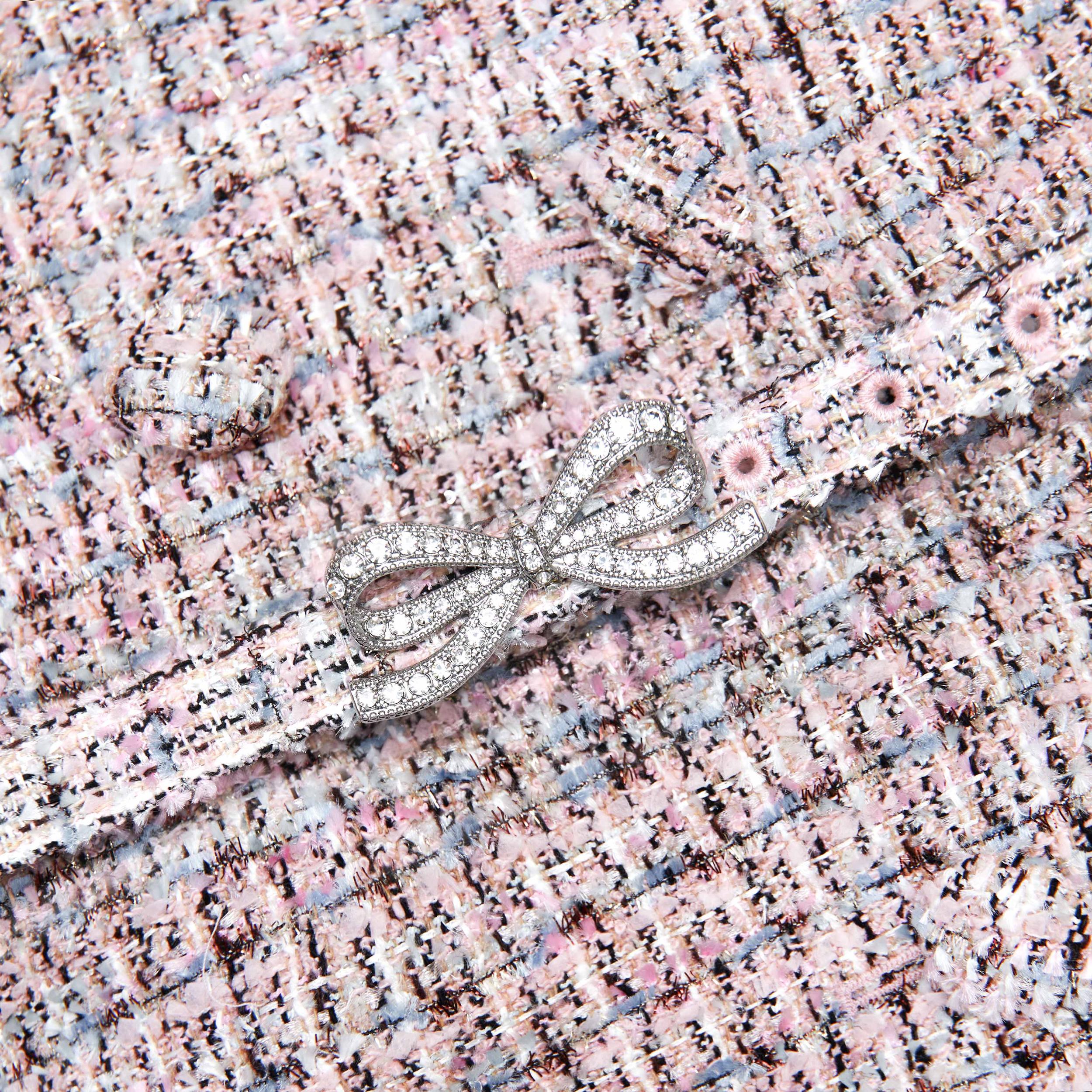 Pink Boucle Metallic Tiered Midi Dress Product Image