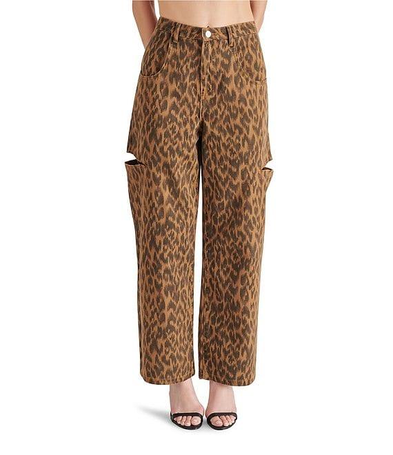 Steve Madden Maise Denim Leopard Cutout Detail Wide Leg Jeans Product Image