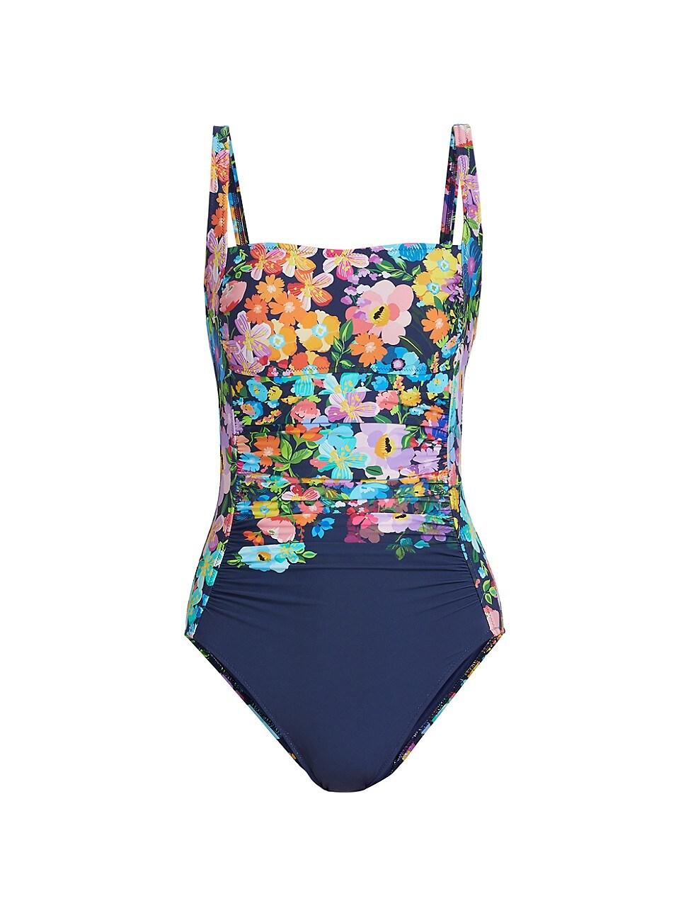 Womens Floral Ruched One-Piece Swimsuit Product Image
