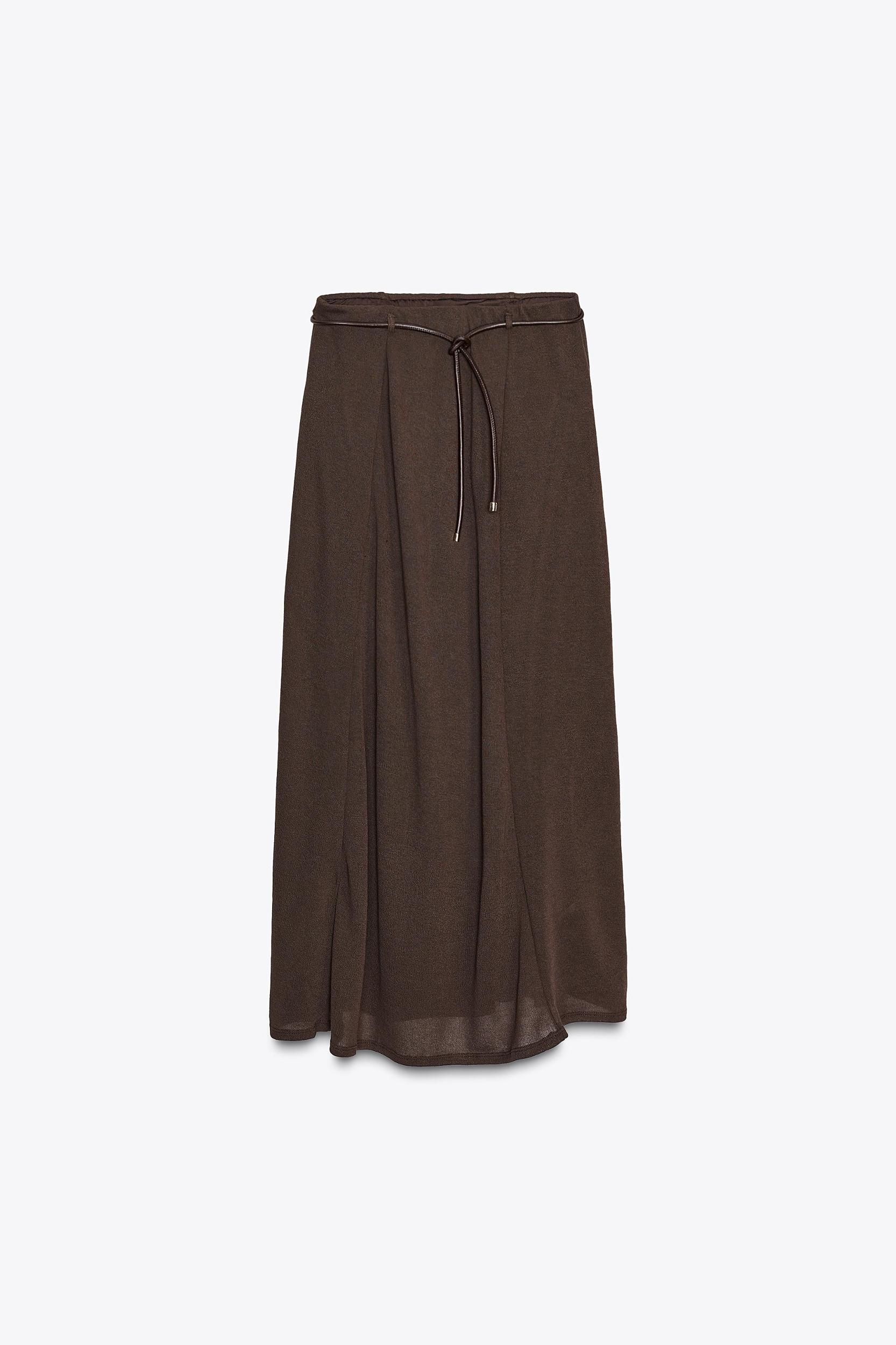 CUT-OUT KNIT SKIRT WITH BELT Product Image