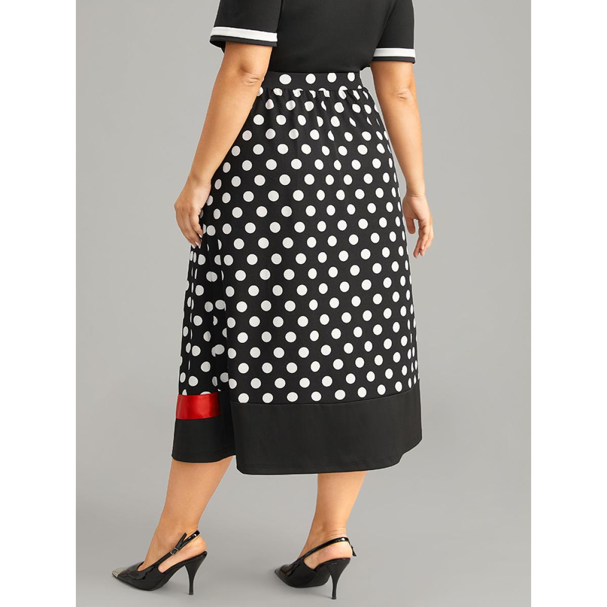 Plus Size Halloween Polka Dot Patchwork Elastic Waist Skirt Women Black Elegant Patchwork Loose Low stretch Pocket Festival-Halloween Skirts BloomChic 28/5X Product Image