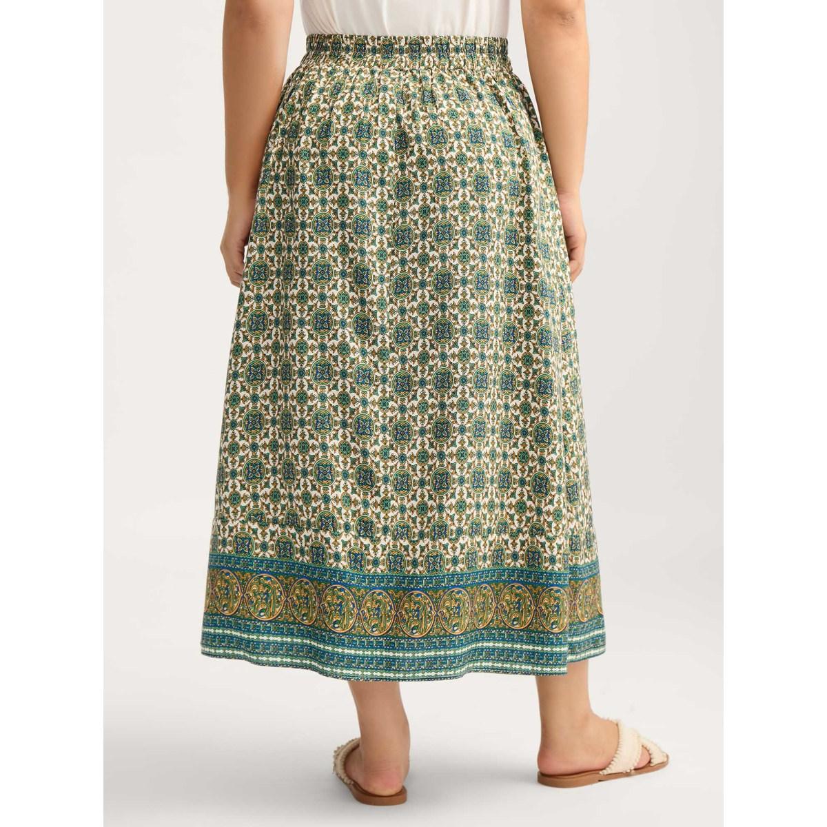 Plus Size Breezy Boho Print Stretchy Maxi Skirt Women Emerald Loose No stretch Side seam pocket Vacation Skirts BloomChic 14-16/1X Product Image