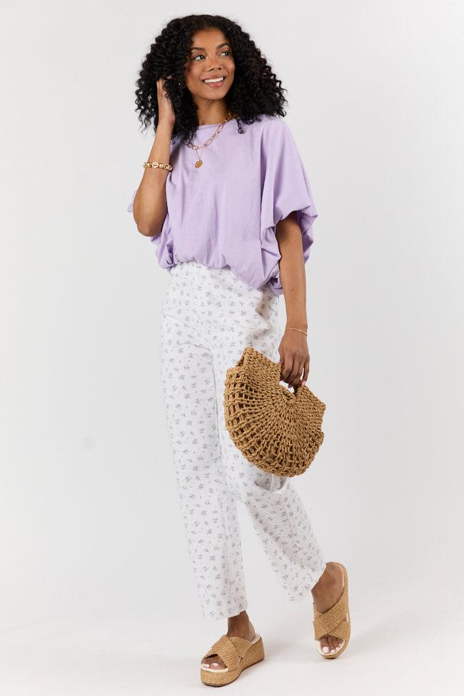 Aria Ivory and Purple Floral Printed Pants FINAL SALE Product Image