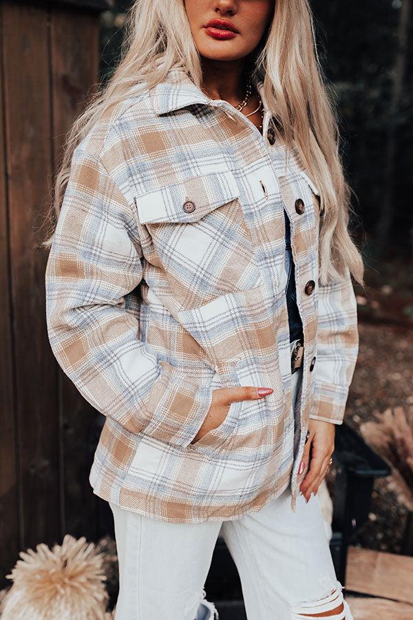 Cozy Up In Carolina Plaid Jacket In Iced Latte Product Image