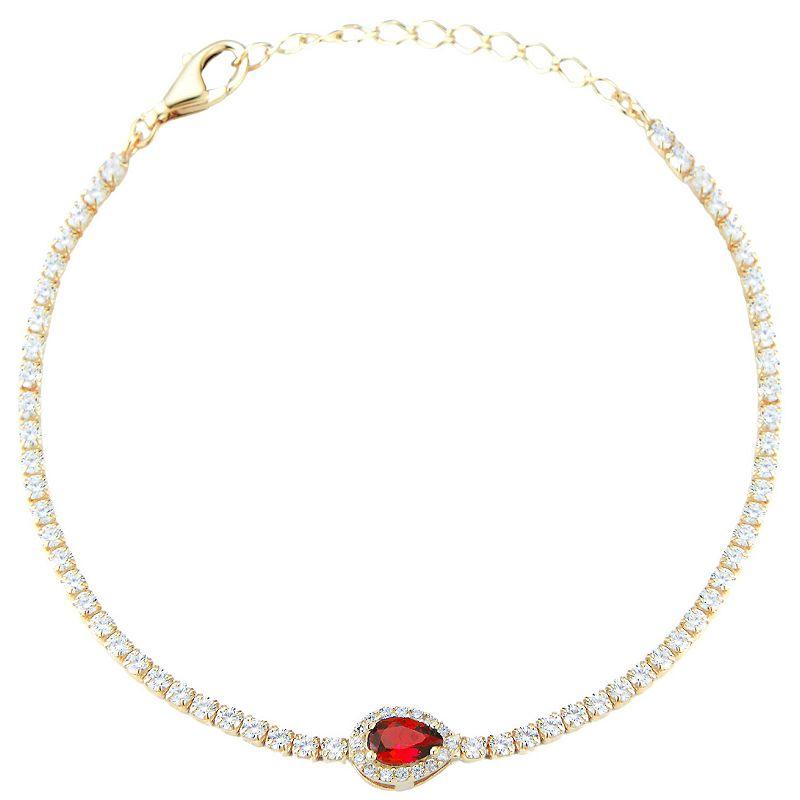 Sunkissed Sterling 14k Gold Over Silver Cubic Zirconia Tennis Bracelet, Women's, Size: 7", Gold Tone Green Product Image