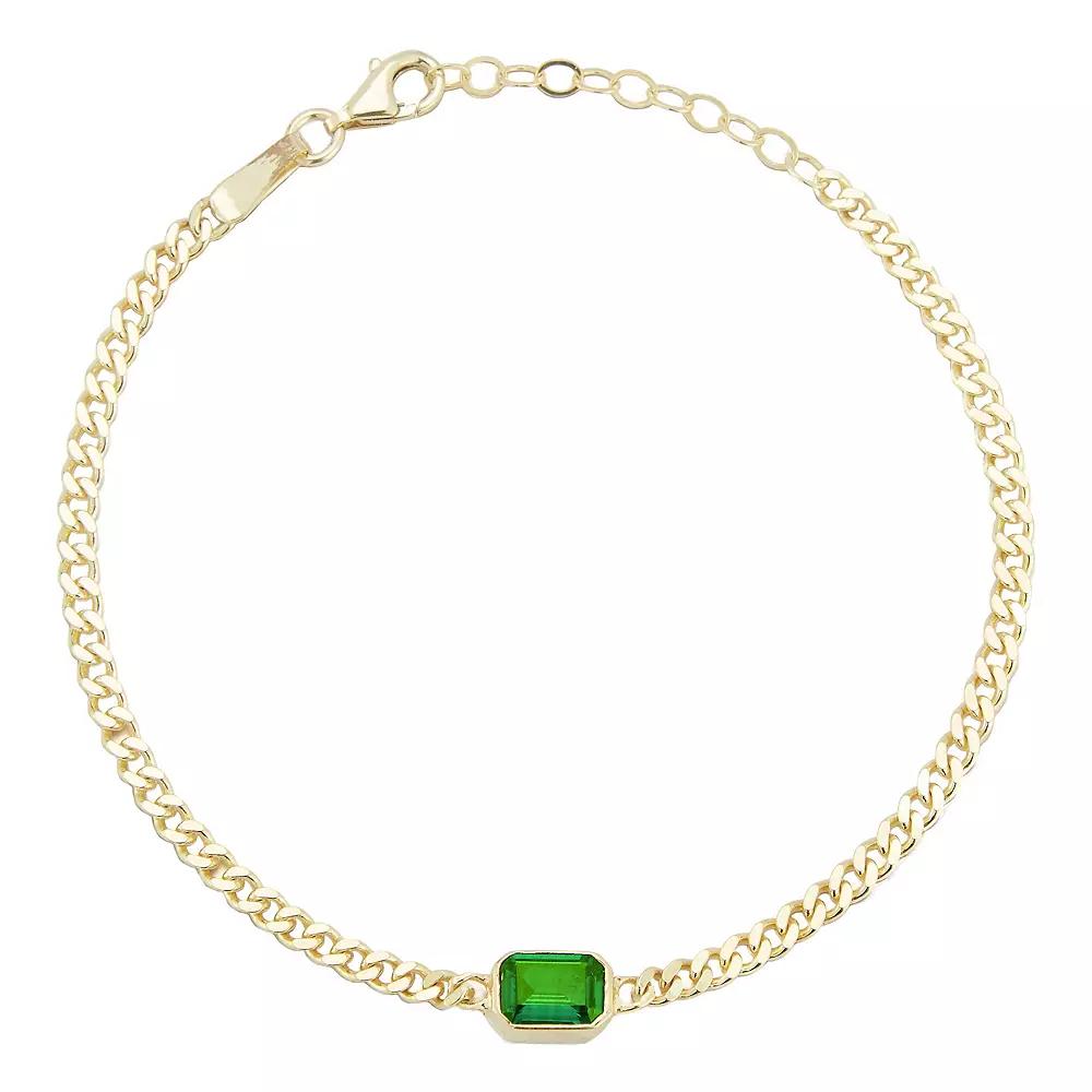 Sunkissed Sterling 14k Gold Over Silver Cubic Zirconia Curb Chain Bracelet, Women's, Size: 7", Gold Tone Green Product Image