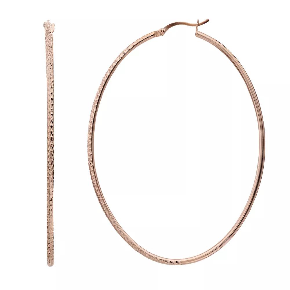 14k Rose Gold Vermeil Textured 60 mm Oval Hoop Earrings, Women's Product Image