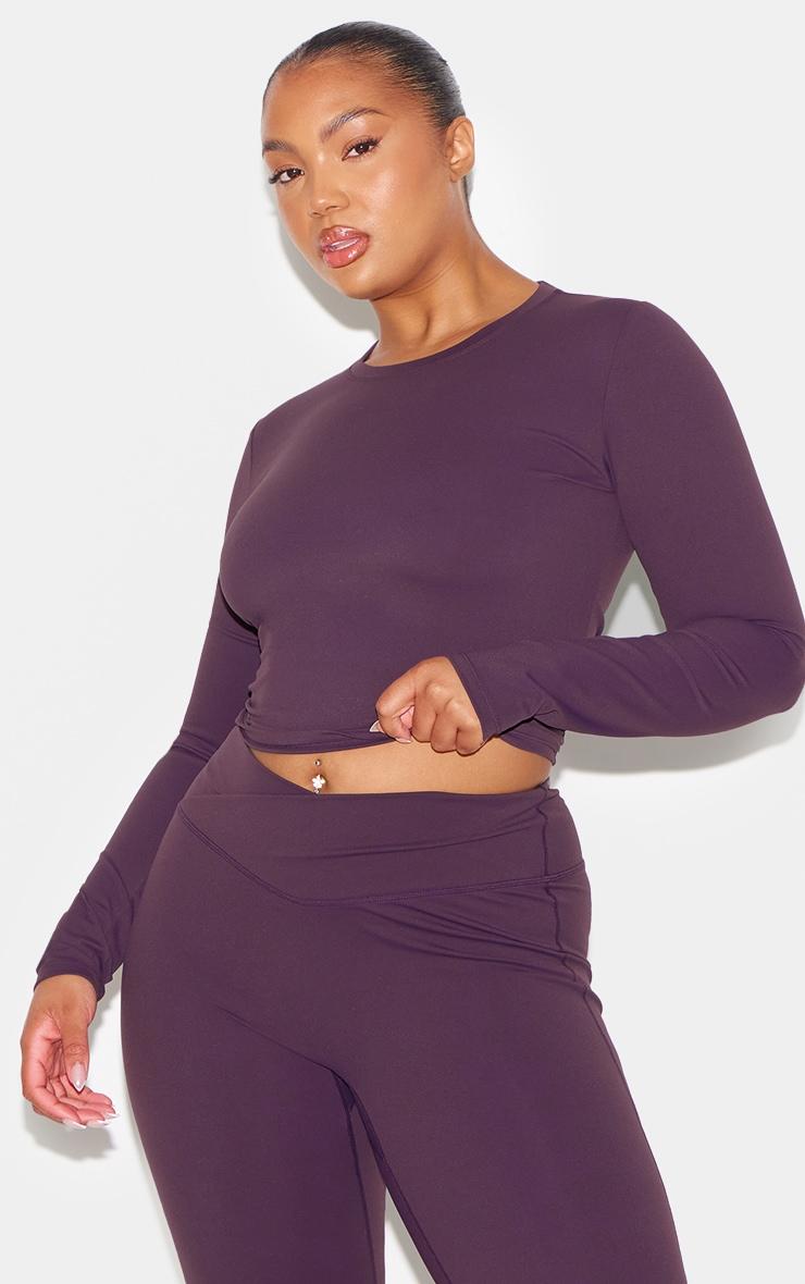 Dark Plum Ultimate Sculpt Long Sleeve Crop Gym Top Product Image