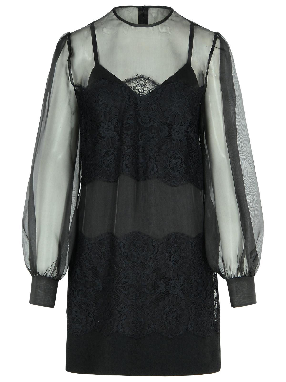 DOLCE & GABBANA Short Organza And Lace Dress In Black Product Image
