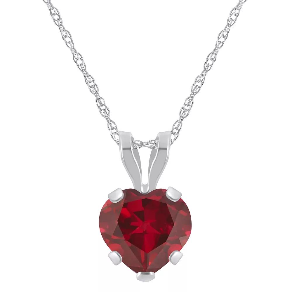 Celebration Gems 10k White Gold Heart Shape Lab-Created Ruby Pendant Necklace, Women's,  Product Image