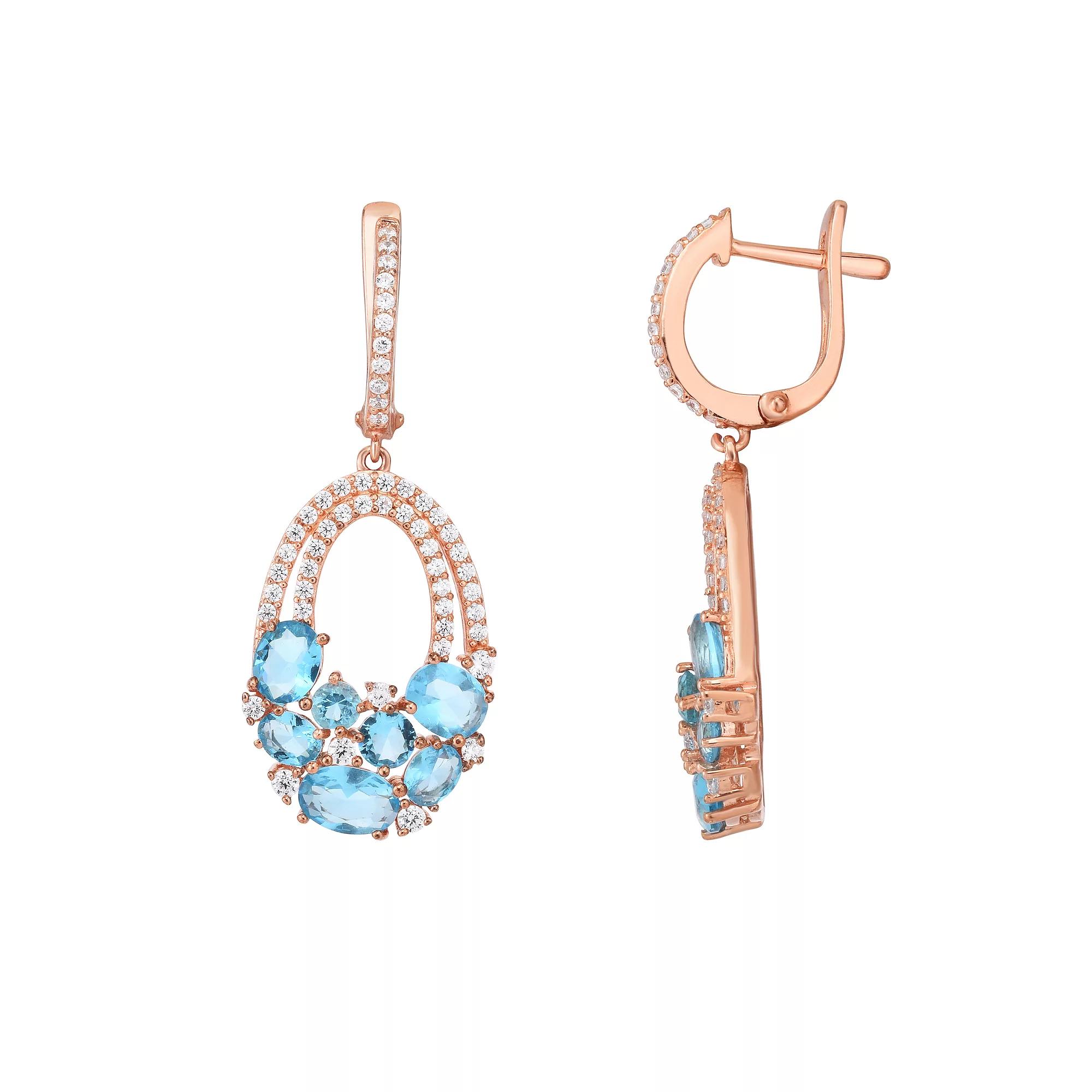 Oro Leoni Blue & White Cubic Zirconia Oval Drop Earrings, Women's, Pink Tone Product Image