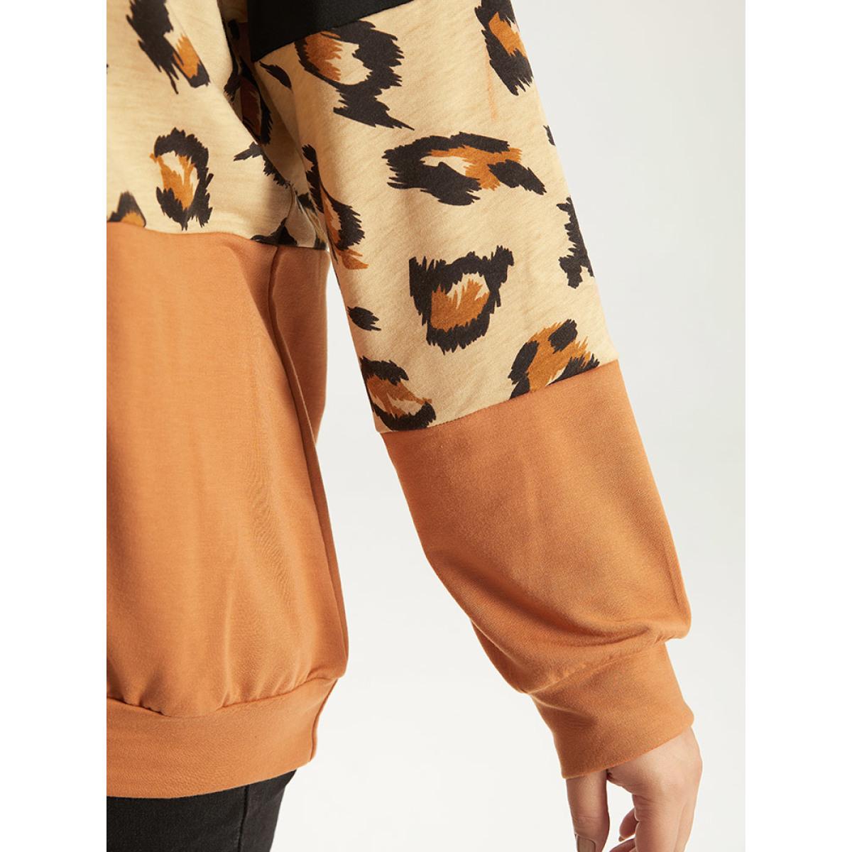 Plus Size Halloween Leopard Patchwork Contrast Sweatshirt Women Multicolor Casual Contrast Round Neck Festival-Halloween Sweatshirts BloomChic 12/L Product Image