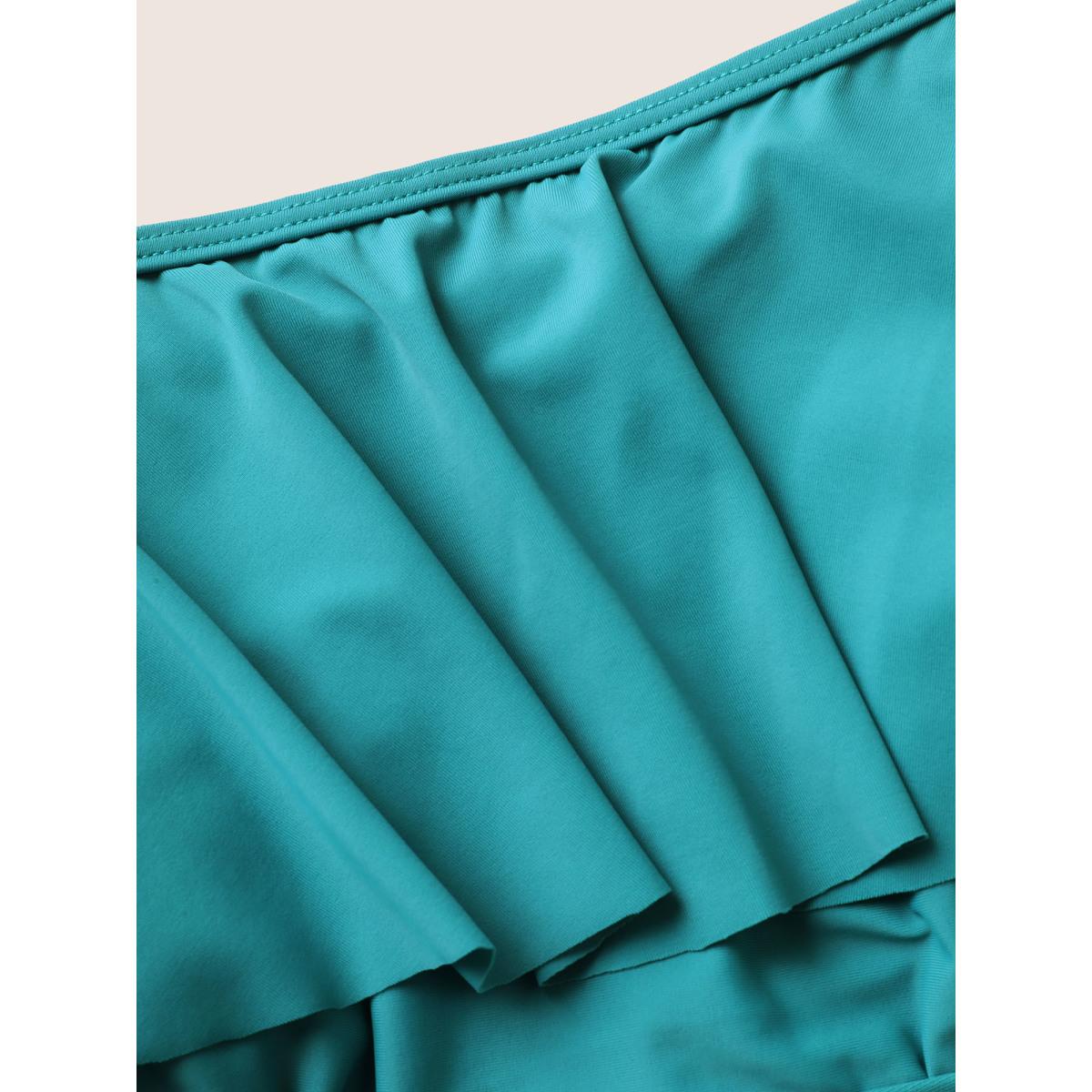 Plus Size Off Shoulder Ruffle Trim One Piece Swimsuit Women's Swimwear Teal Beach Gathered Curve Bathing Suits High stretch One Pieces BloomChic 18-20/2X Product Image