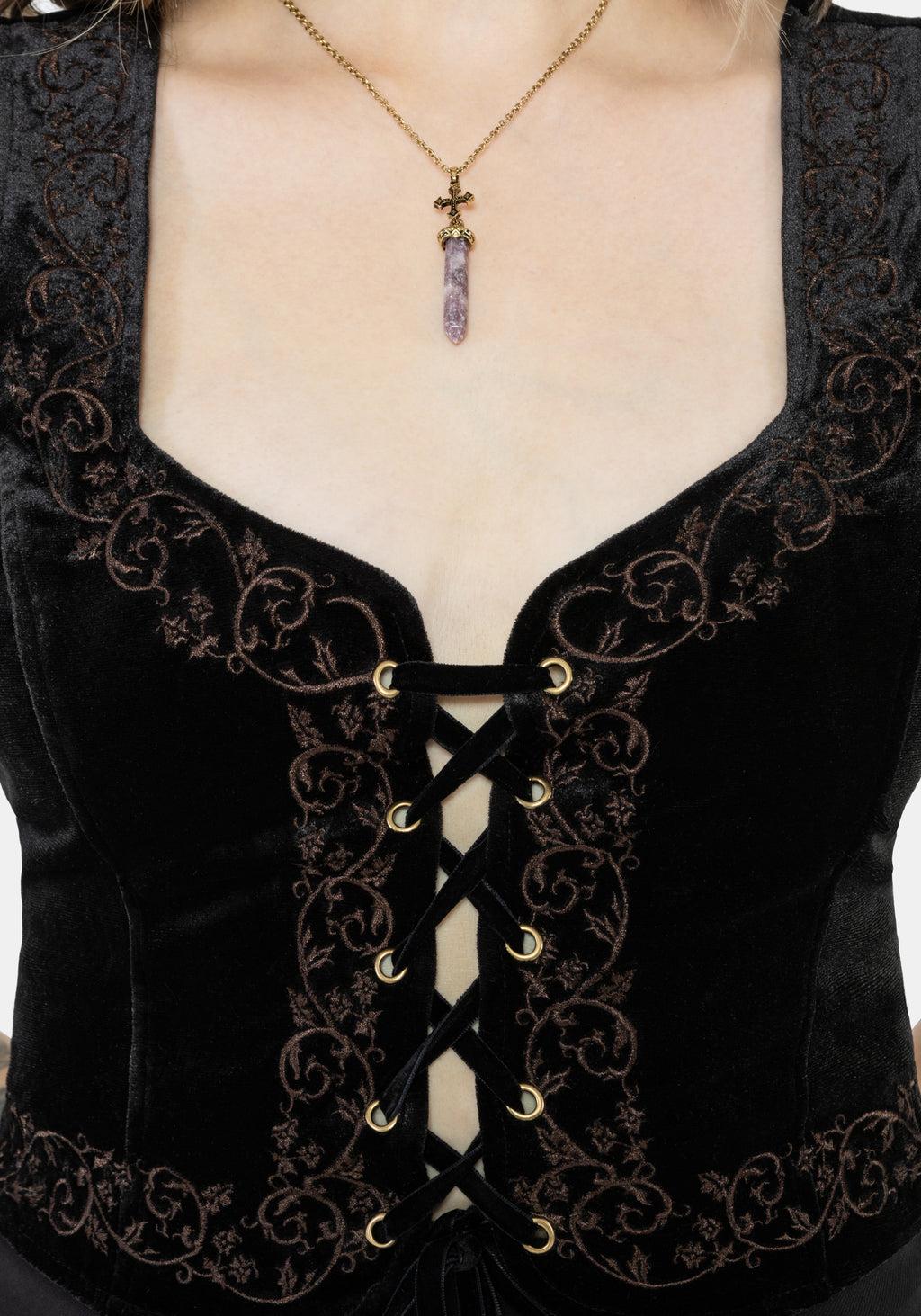 Gildra Tie Front Velour Waistcoat Corset Product Image