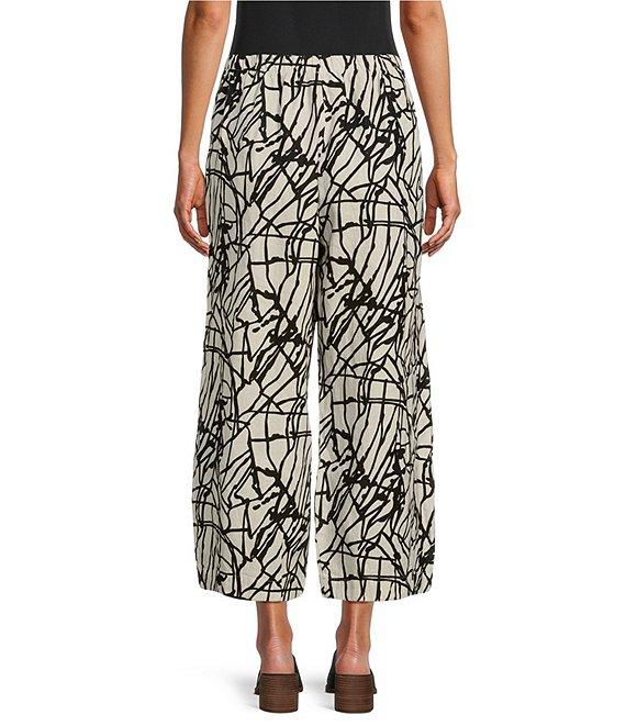 Bryn Walker Cas Linen Knit Netta Print Elastic Waist Wide Leg Cropped Pant Product Image