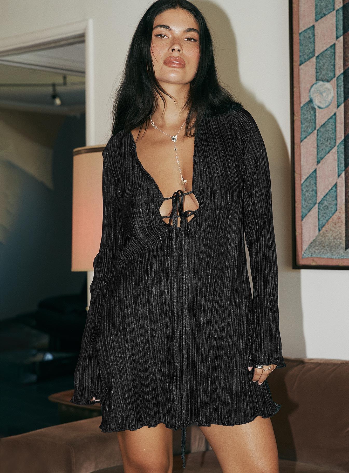 Malop Long Sleeve Mini Dress Black Product Image