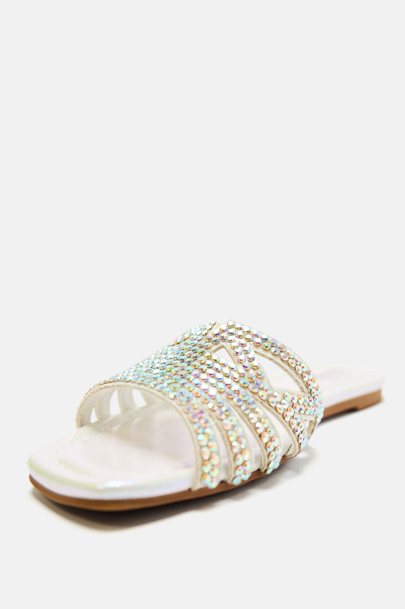 Flourishing Embellished Flat Sandals - Pearl Product Image