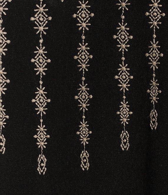 John Mark Geometric Floral Embroidered V-Neck 3/4 Sleeve Velvet Burnout Top Product Image