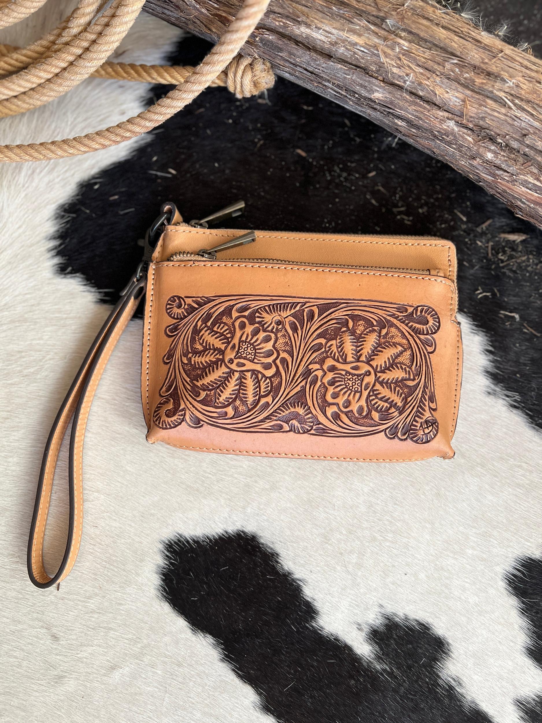 Darling Small Hand Tooled Leather Wristlet Pouch Bag Product Image