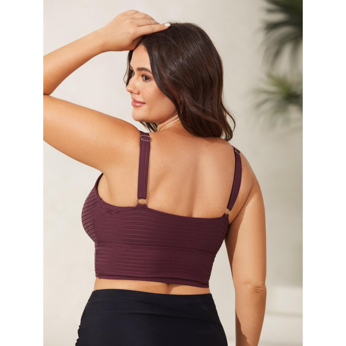 Plus Size Adjustable Drawstring Scoop Neck Swim Top Women's Swimwear Deepred Resort Drawstring High stretch Skinny U-neck Curve Swim Tops BloomChic 22-24/3X Product Image