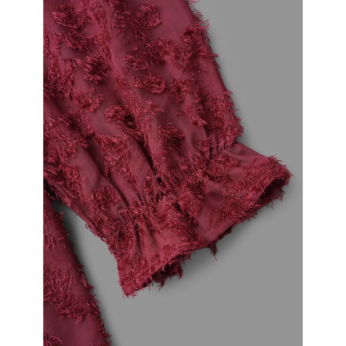 Plus Size Scarlet Round Neck Jacquard Plisse Ruched Blouse Women Elegant Long Sleeve Round Neck Everyday Blouses BloomChic 30/6X Product Image