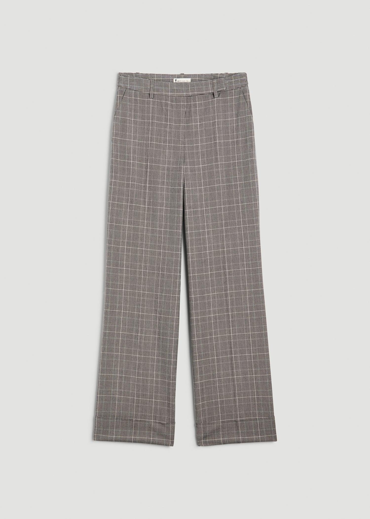 Wide-Leg Cuffed Pants for Tall Women in Navy Houndstooth with Teal Female Product Image