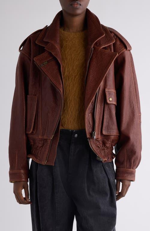 ISABEL MARANT Aneli Double-collar Leather Bomber Jacket In Brown Product Image