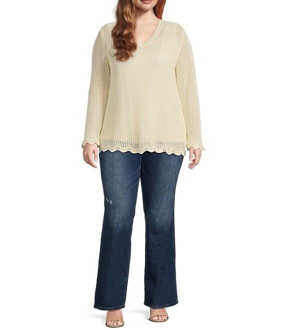 Skies Are Blue Plus Crochet Long Sleeve Scalloped Hem Sweater Product Image