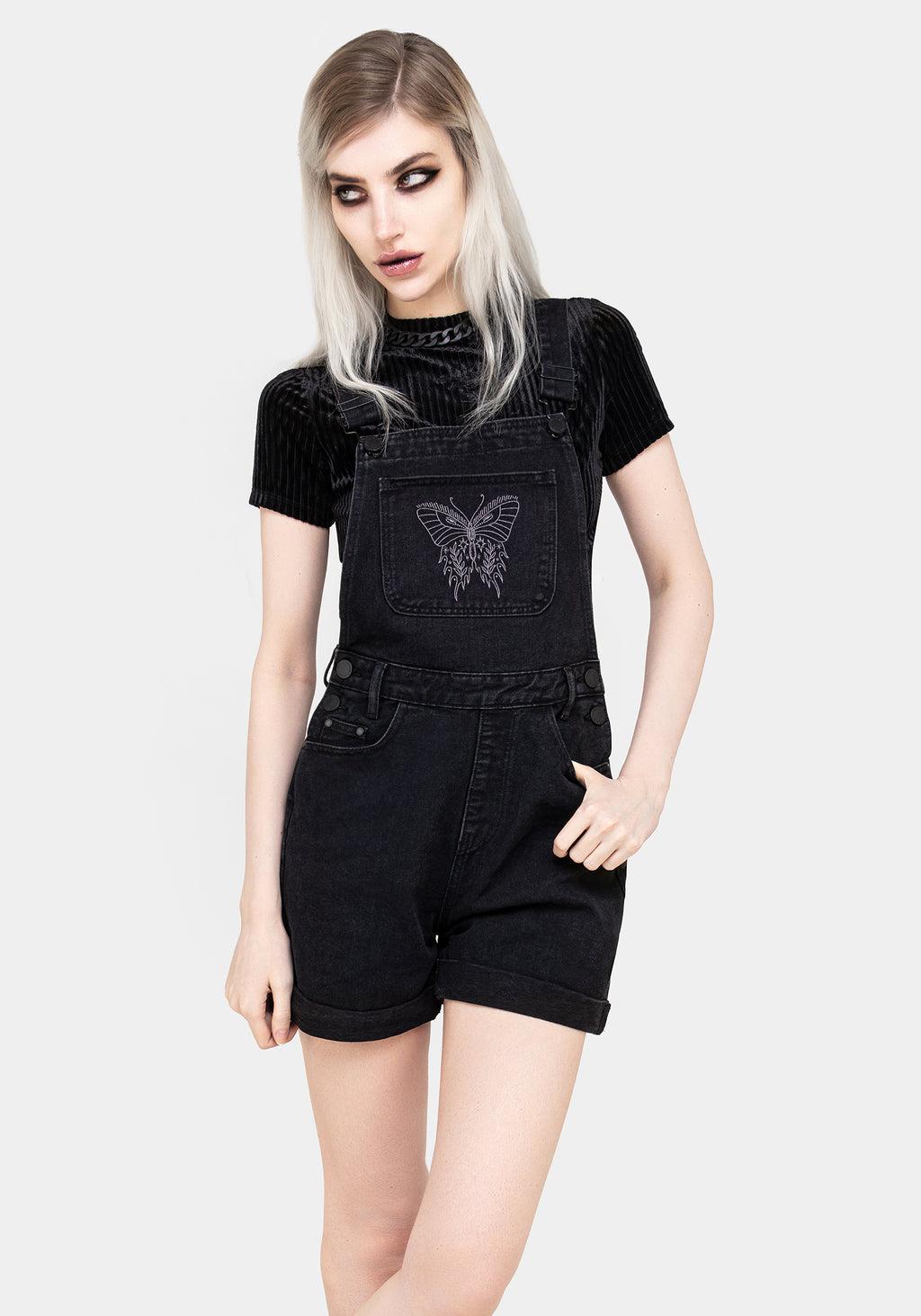 Papillion Embroidered Denim Dungaree Shorts Product Image