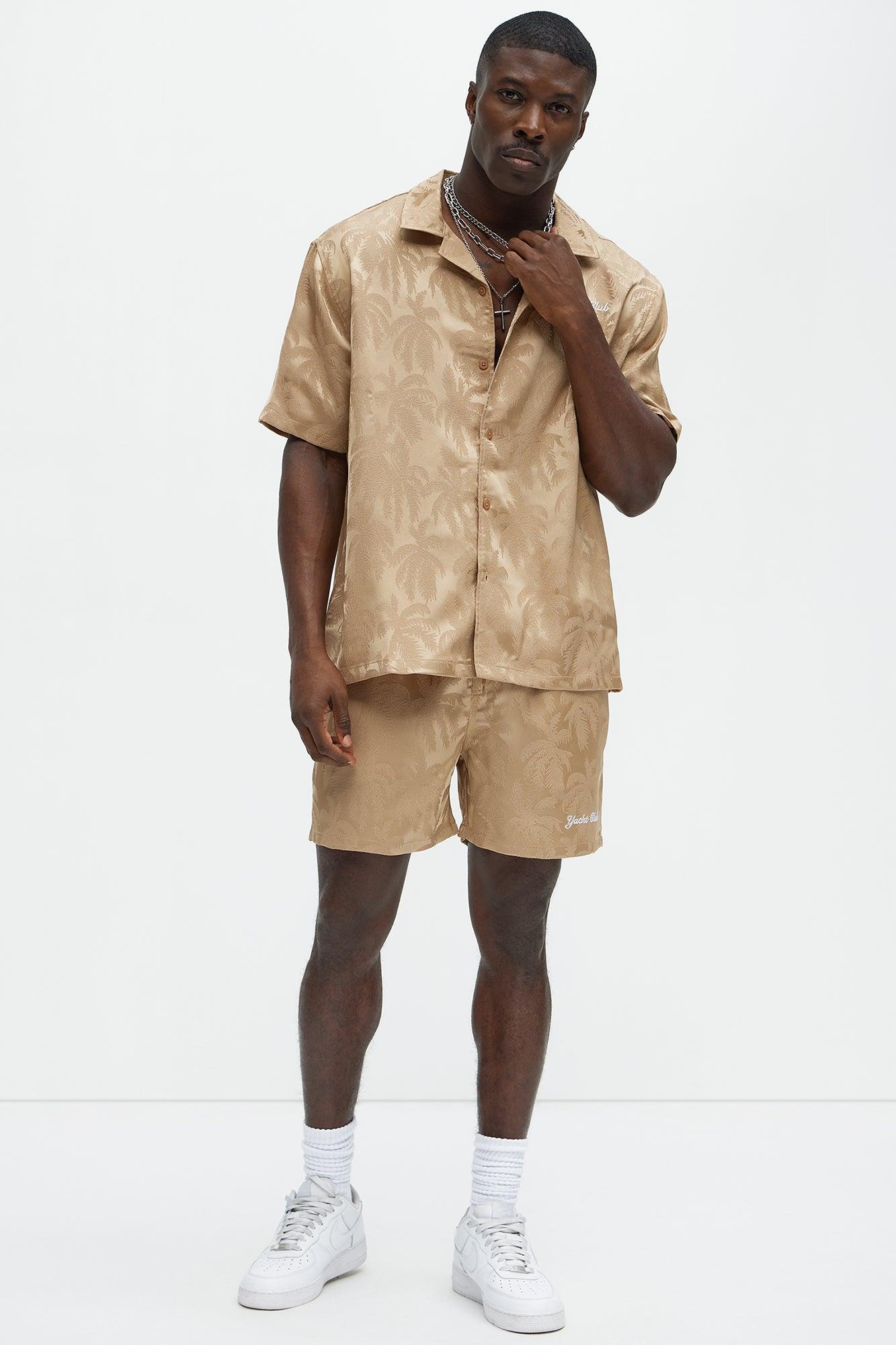 Palm Trees Jacquard Relaxed Shorts - Brown Product Image