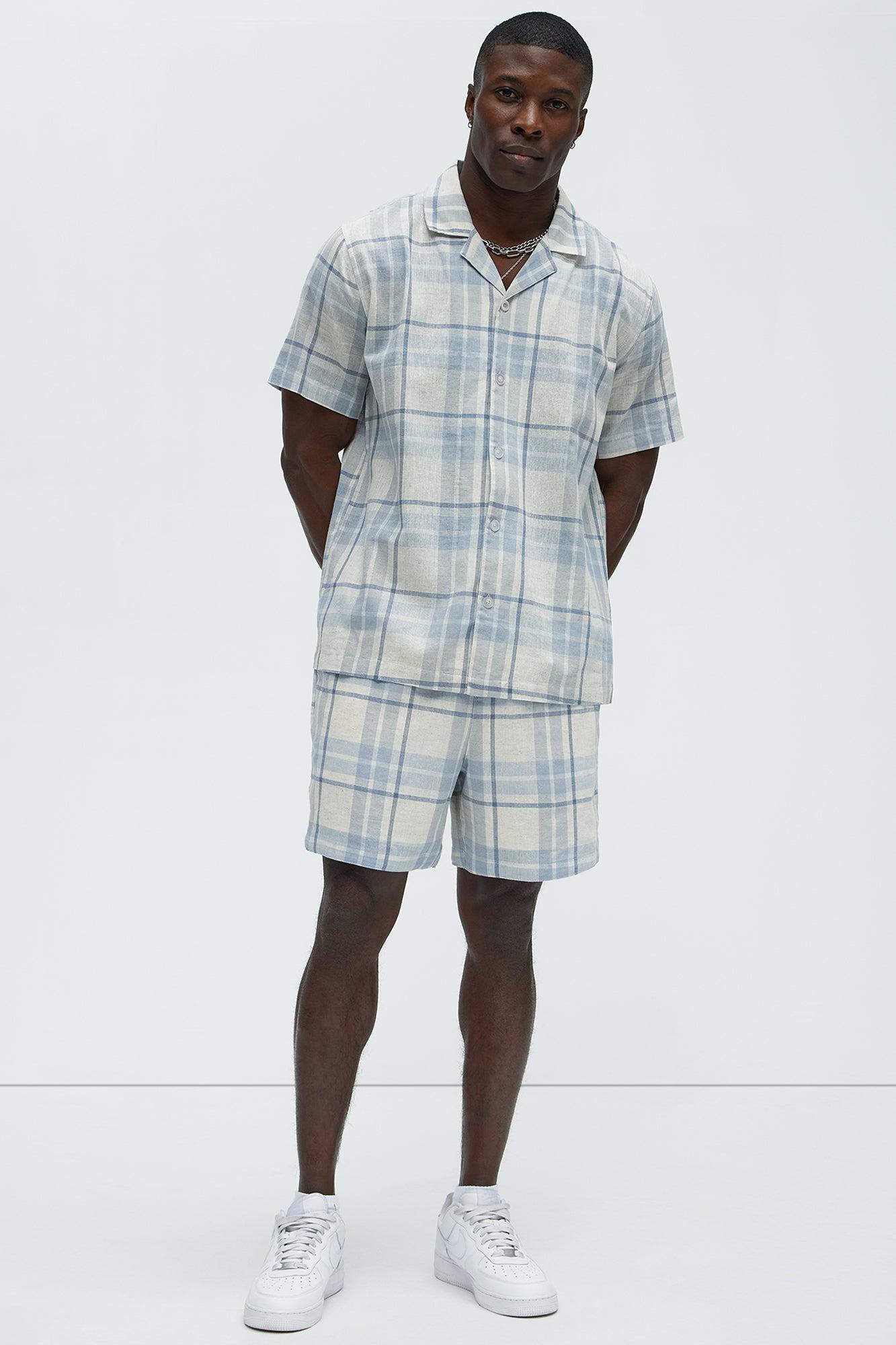 Breezy Cotton Plaid Warm Up Shorts - Blue/combo Product Image
