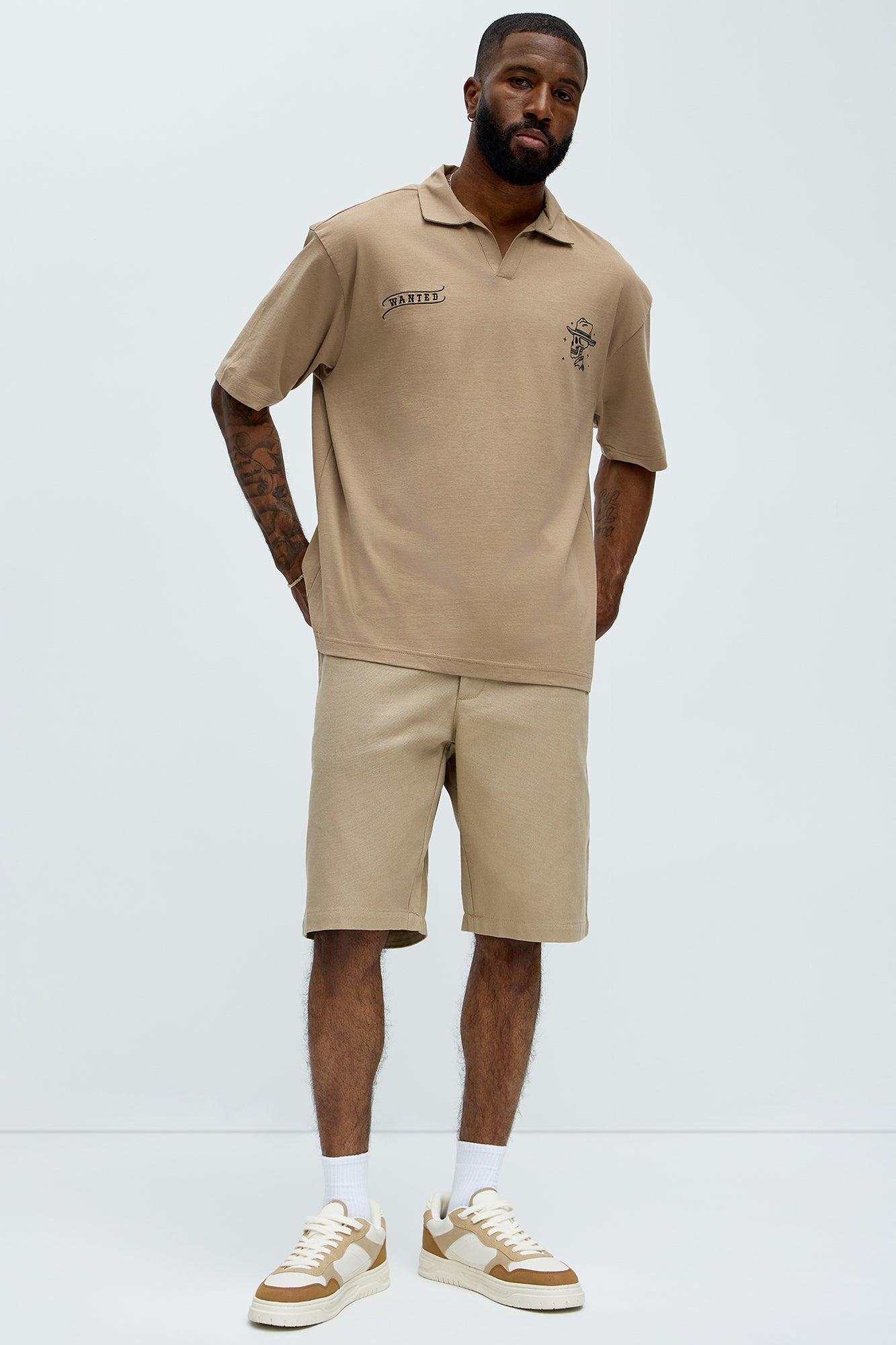 Wanted Johnny Collar Short Sleeve Polo - Taupe Product Image