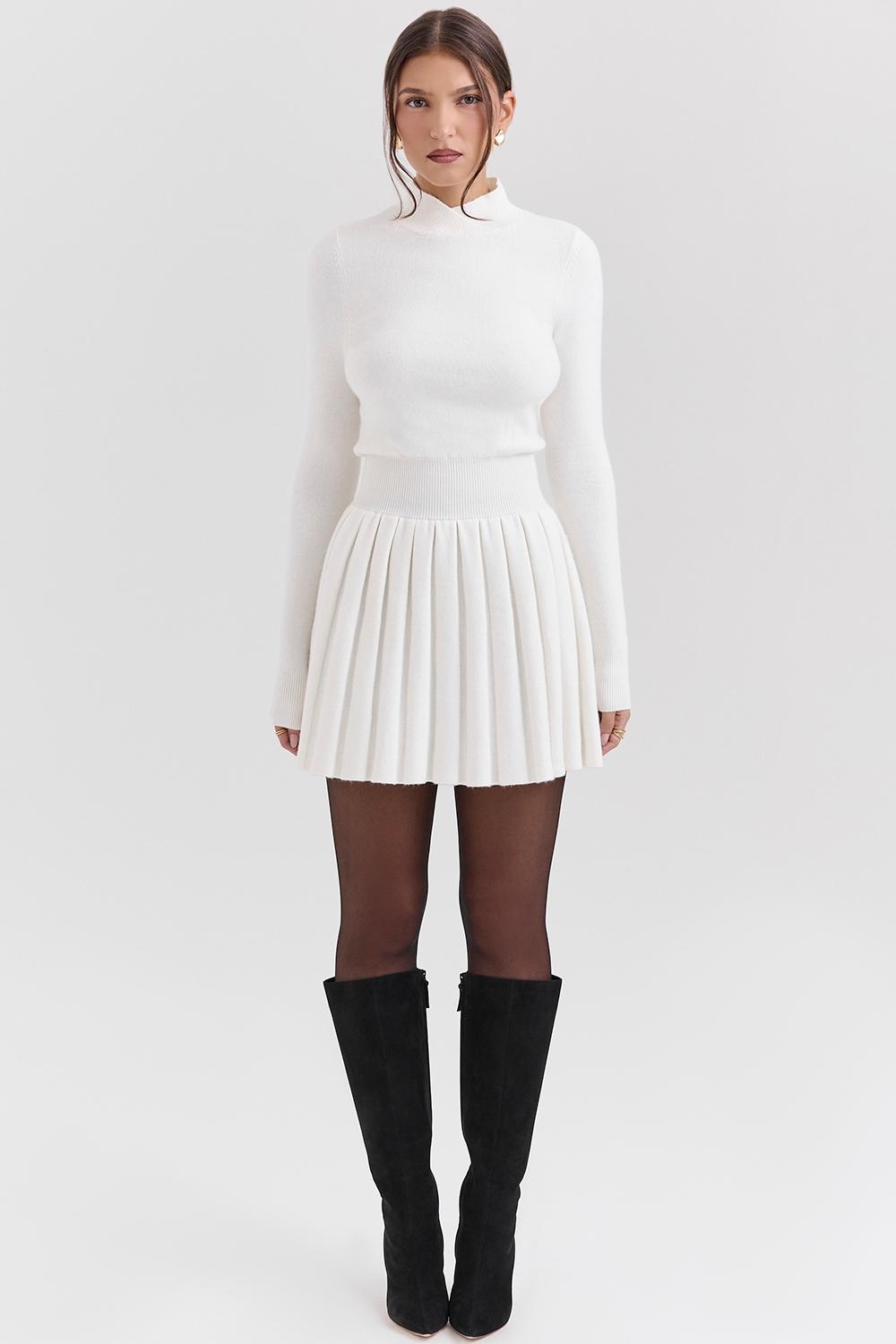 Willow  white cashmere blend pleated skated mini dress Product Image
