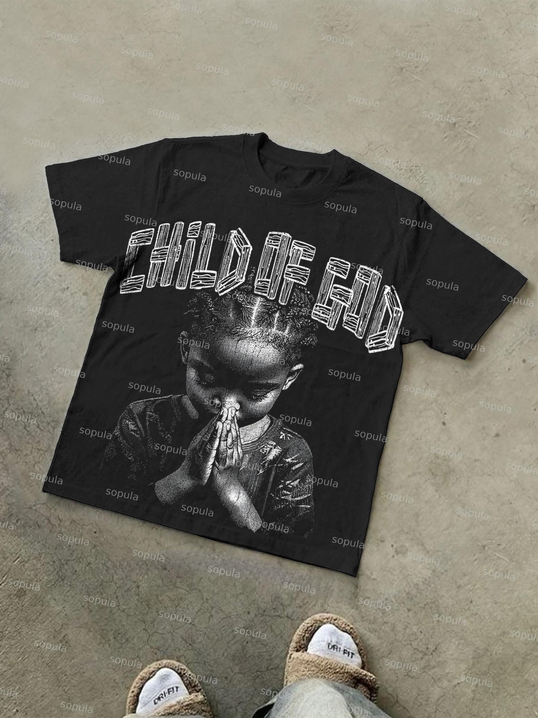 Child Of God Prayer Print Cotton T-shirt Product Image