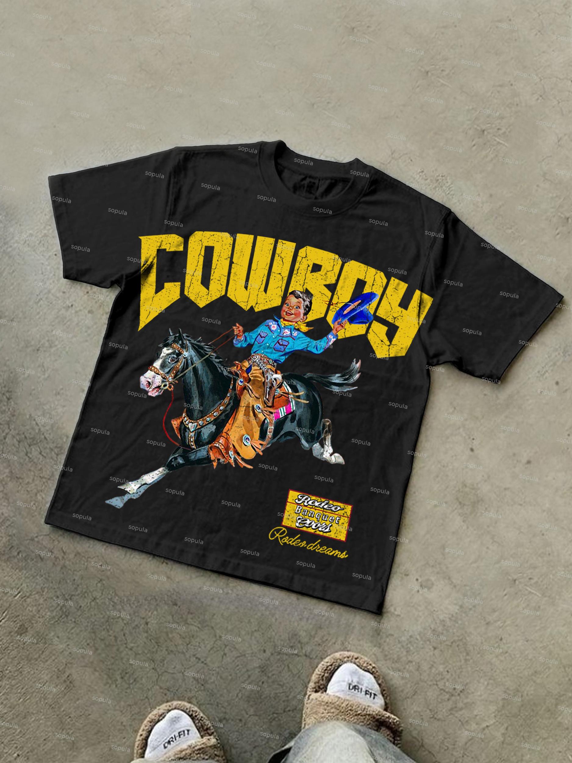 Cowboy Rodeo Dreams Print Cotton T-shirt Product Image