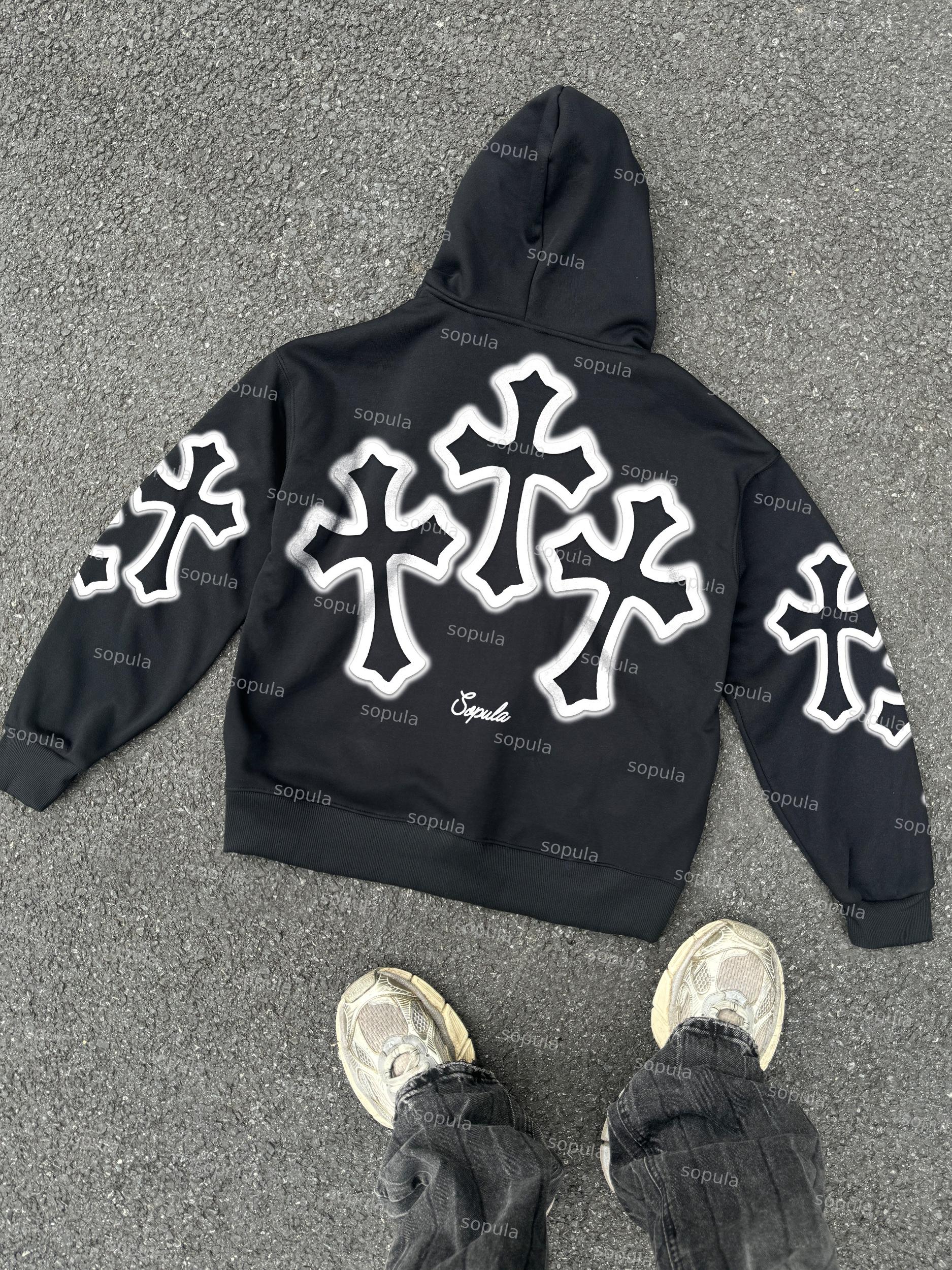 Classic Cross Graphic Oversized Zip Up Hoodie Product Image