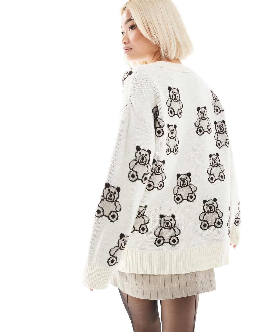 Miss Selfridge oversized mini teddy jacquard cardigan Product Image