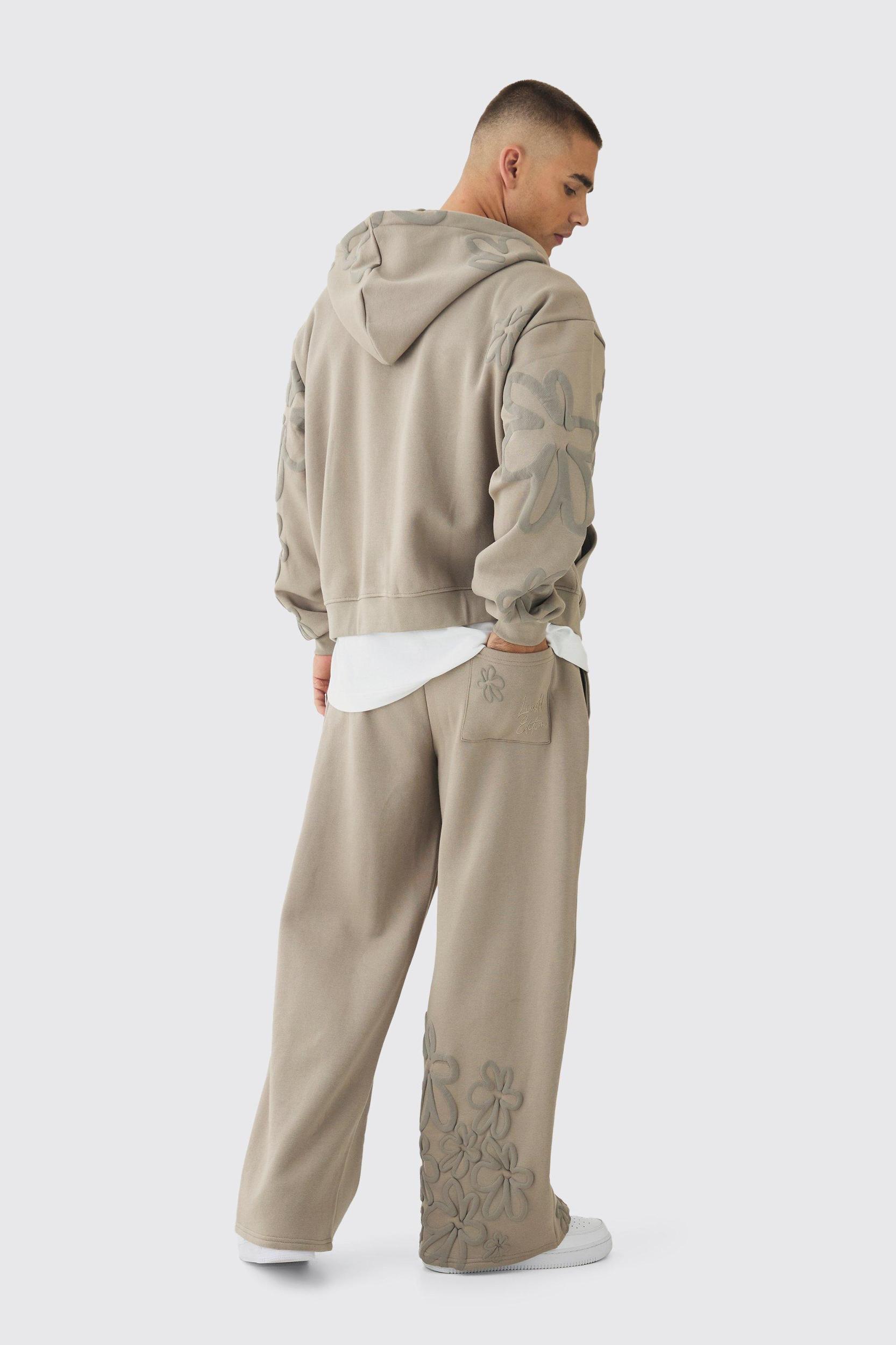 Oversized Boxy Floral Puff Print Zip Through Hoodie | boohooMAN USA Product Image