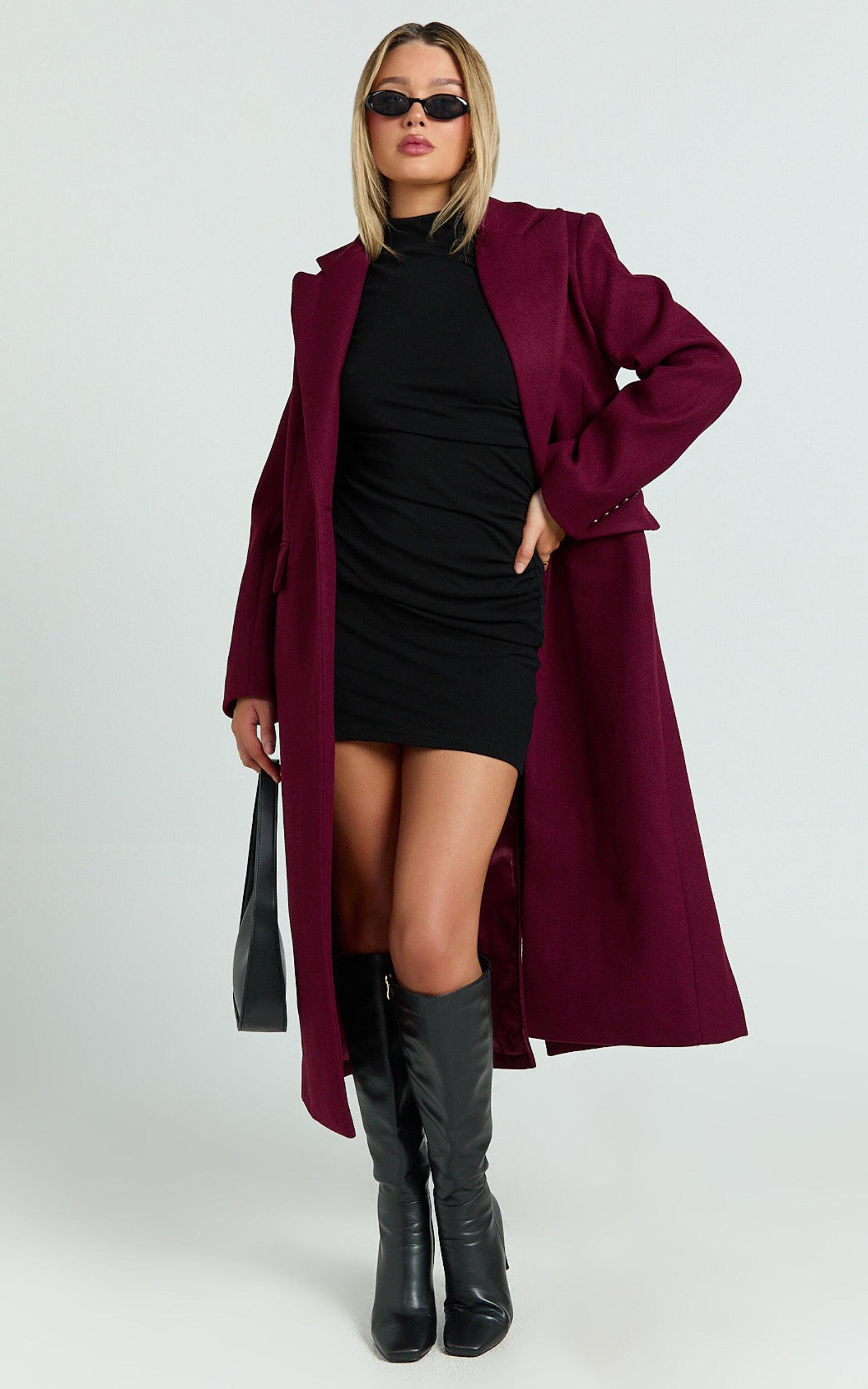 Michaela Coat - Oversized Lapel Single Button Coat in Wine Product Image