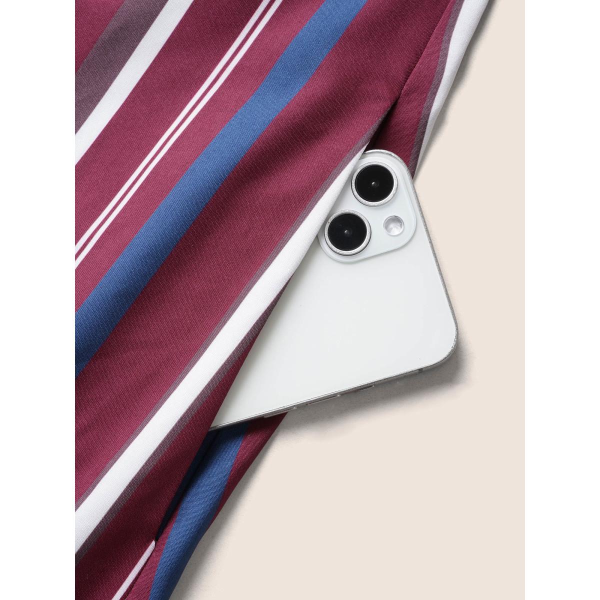 Plus Size Striped Drawstring Ruffle Cap Sleeve Midi Dress Burgundy Women Casual Drawstring V-neck Cap Sleeve Curvy BloomChic 12/L Product Image