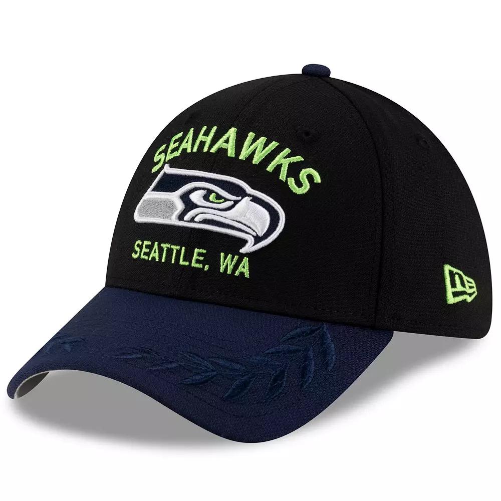Men's New Era Black/College Navy Seattle Seahawks 2025 NFL Draft 39THIRTY Flex Hat,  Product Image