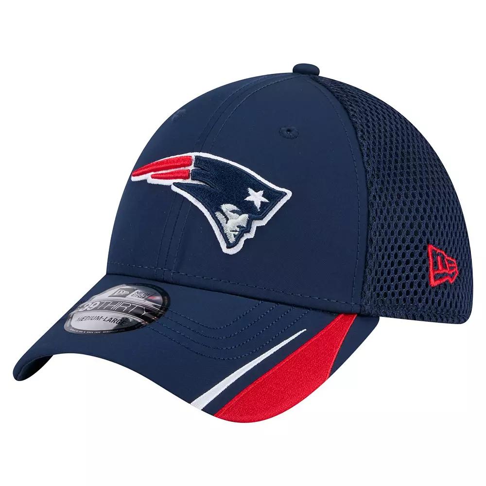 Men's New Era  Navy New England Patriots Game Day Linear 39THIRTY Flex Hat, Size: Medium/Large, Blue Product Image