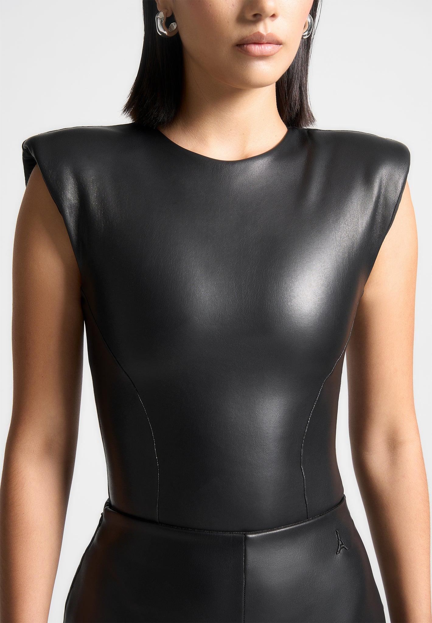 Wide Shoulder Leather Bodysuit - Black Female Product Image